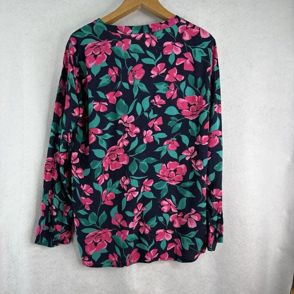 Talbots Women’s Navy/Pink‎ Floral Split Neck Long Sleeve Blouse Size Large - Picture 2 of 7